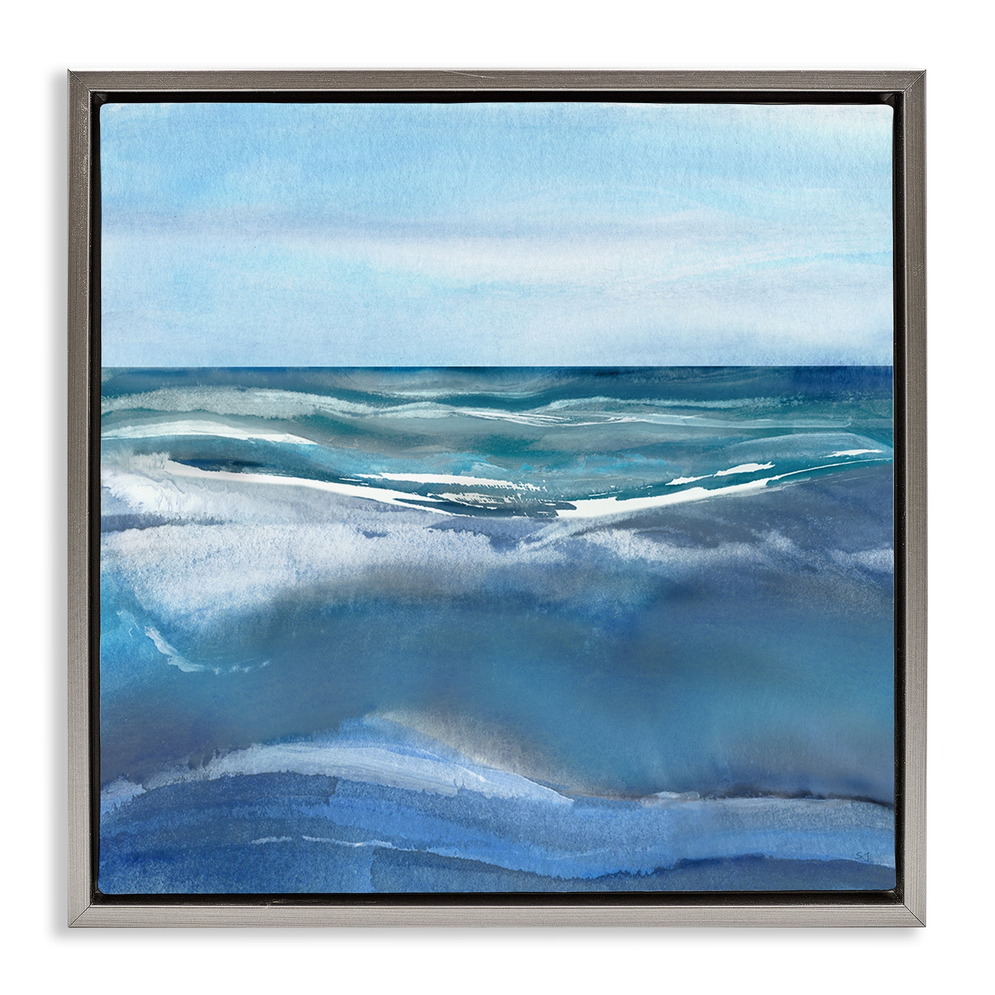 Stupell Industries Calm Seas under Soft Sky Gray Framed Floater Canvas Wall Art, design by Susan Jill
