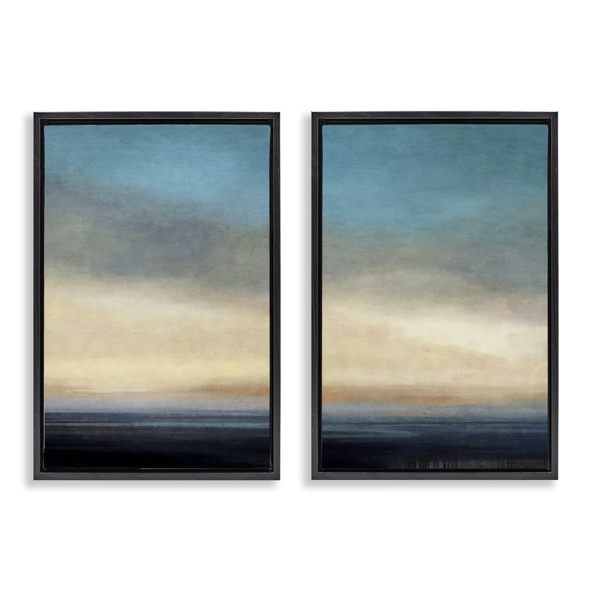 Stupell Industries Calm Tranquil Sea horizon Landscape & Nature Painting Black Floater Framed Canvas Art Print Wall Art, 17 x 25, Set of 2