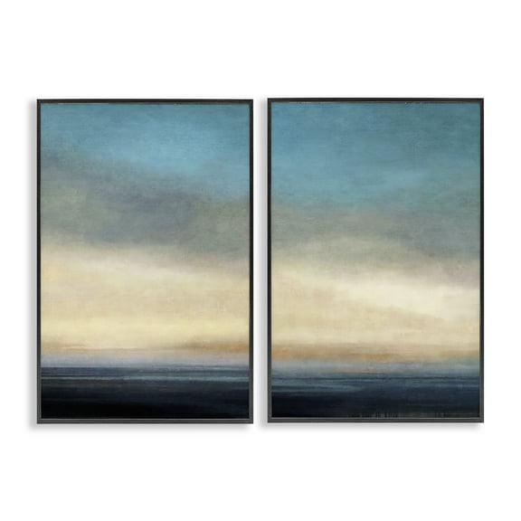 Stupell Industries Calm Tranquil Sea horizon Landscape & Nature Painting Black Framed Art Print Wall Art, 12 x 18, Set of 2