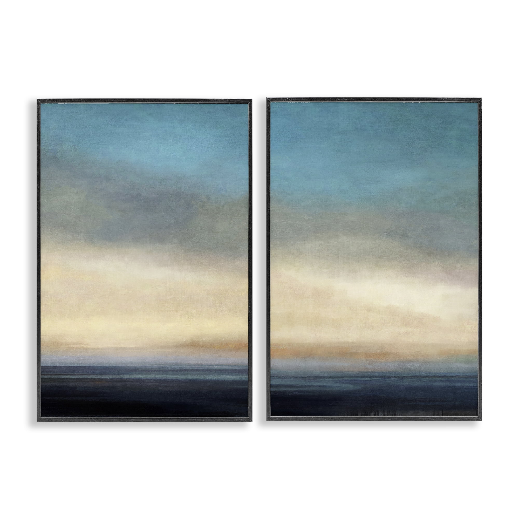 Stupell Industries Calm Tranquil Sea horizon Landscape & Nature Painting Black Framed Art Print Wall Art, 20 x 30, Set of 2