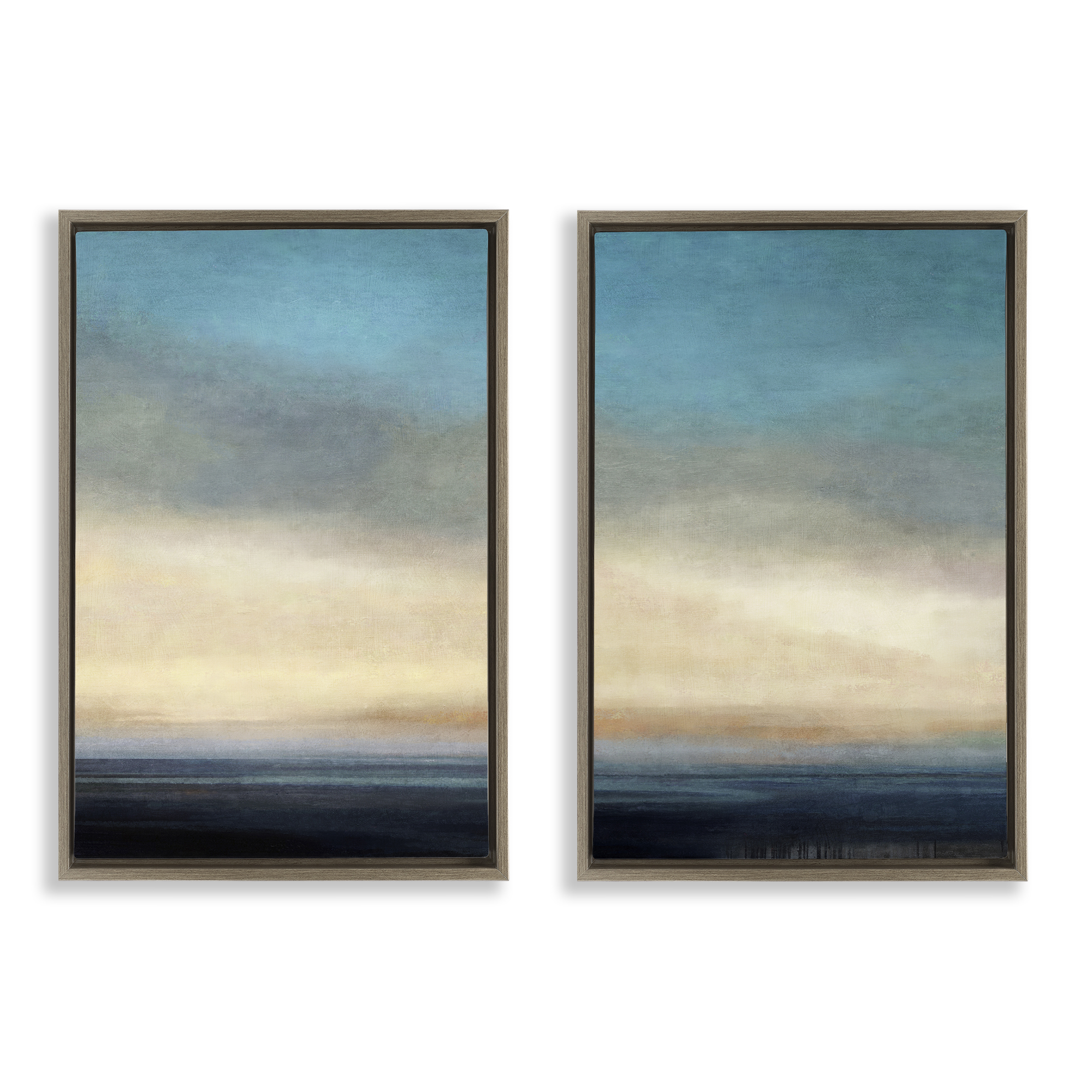 Stupell Industries Calm Tranquil Sea horizon Landscape & Nature Painting Brown Floater Framed Canvas Art Print Wall Art, 21 x 31, Set of 2
