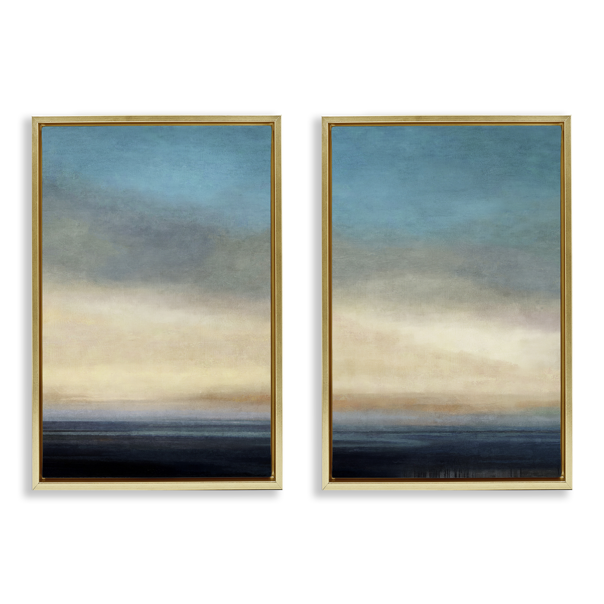 Stupell Industries Calm Tranquil Sea horizon Landscape & Nature Painting Gold Floater Framed Canvas Art Print Wall Art, 21 x 31, Set of 2