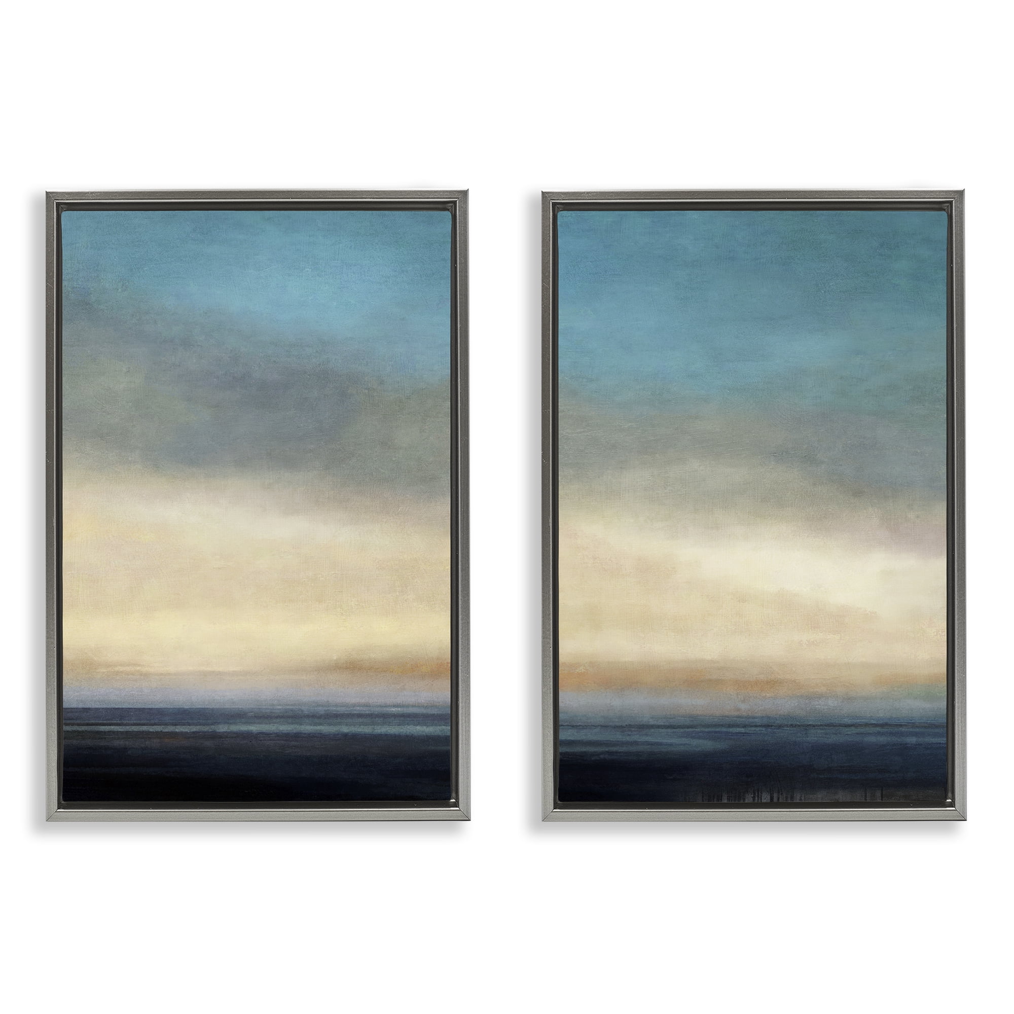 Stupell Industries Calm Tranquil Sea horizon Landscape & Nature Painting Gray Floater Framed Canvas Art Print Wall Art, 21 x 31, Set of 2