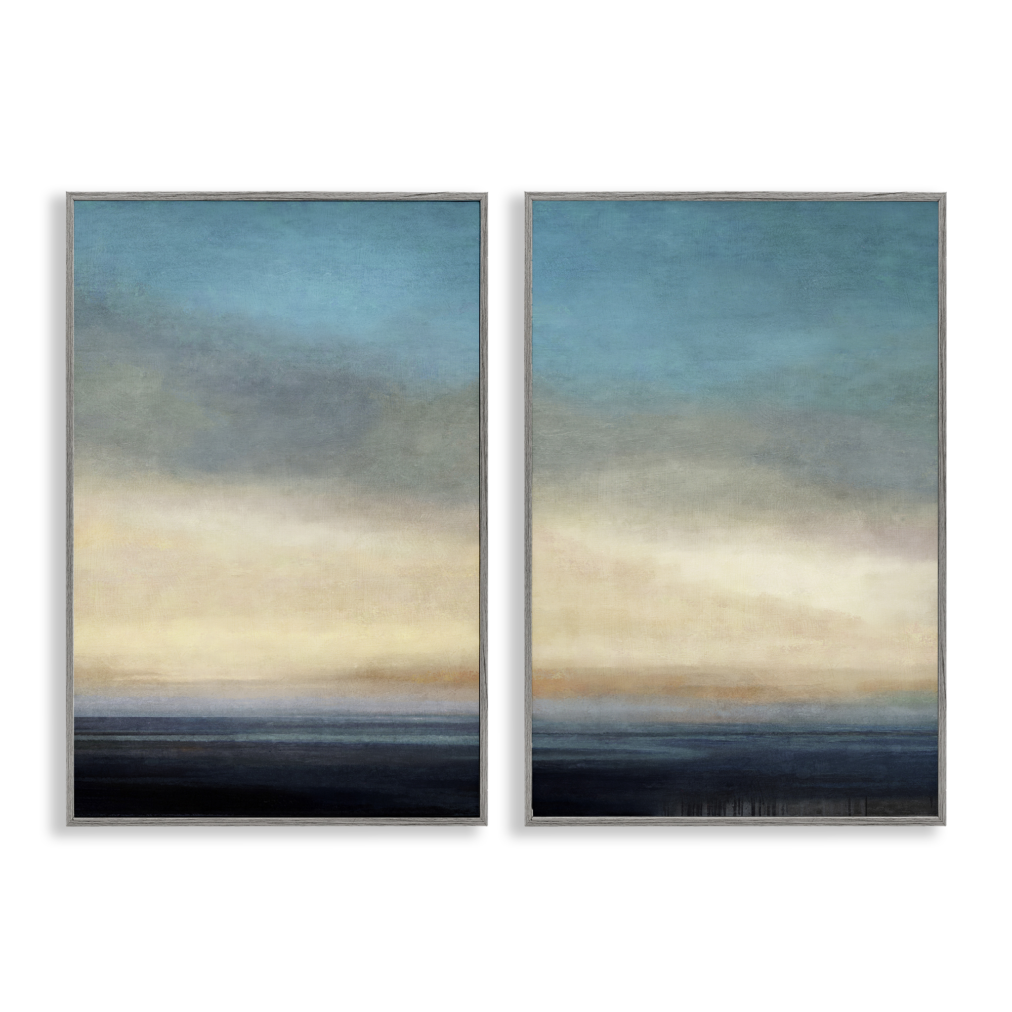 Stupell Industries Calm Tranquil Sea horizon Landscape & Nature Painting Gray Framed Art Print Wall Art, 12 x 18, Set of 2