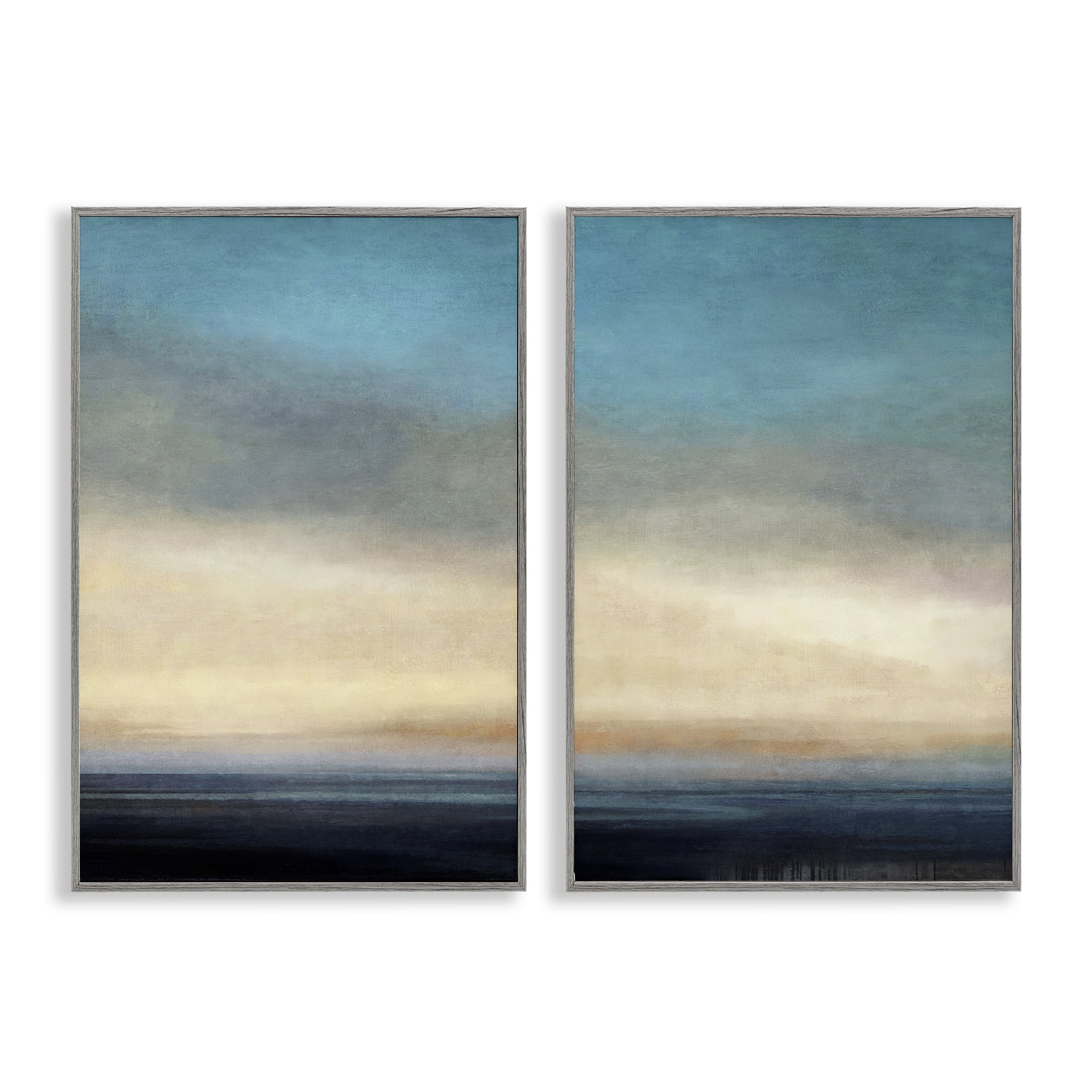 Stupell Industries Calm Tranquil Sea horizon Landscape & Nature Painting Gray Framed Art Print Wall Art, 20 x 30, Set of 2