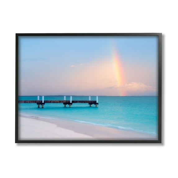 Stupell Industries Calm View Beach Rainbow Coastal Photography Black Framed Art Print Wall Art