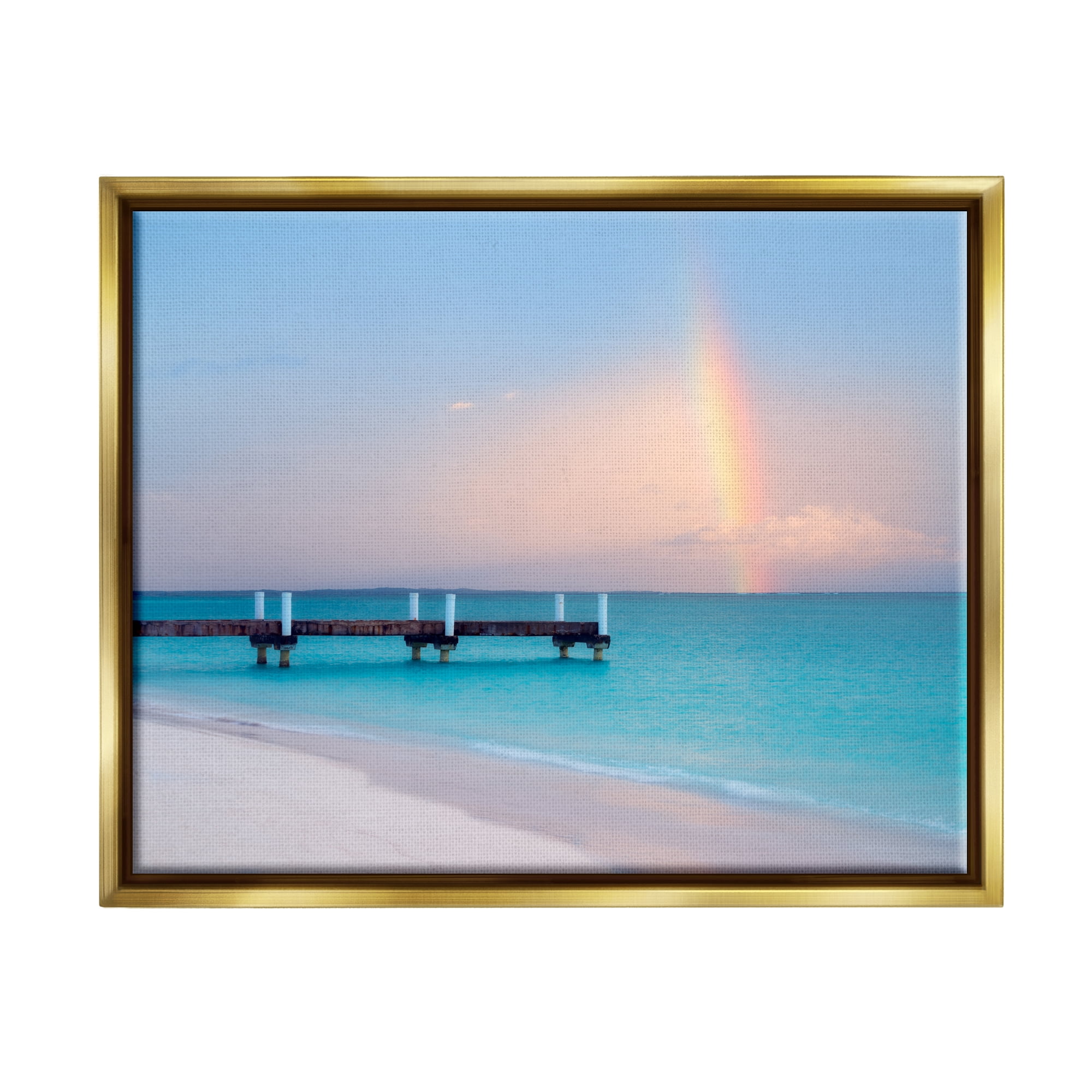 Stupell Industries Calm View Beach Rainbow Coastal Photography Gold Floater Framed Art Print Wall Art