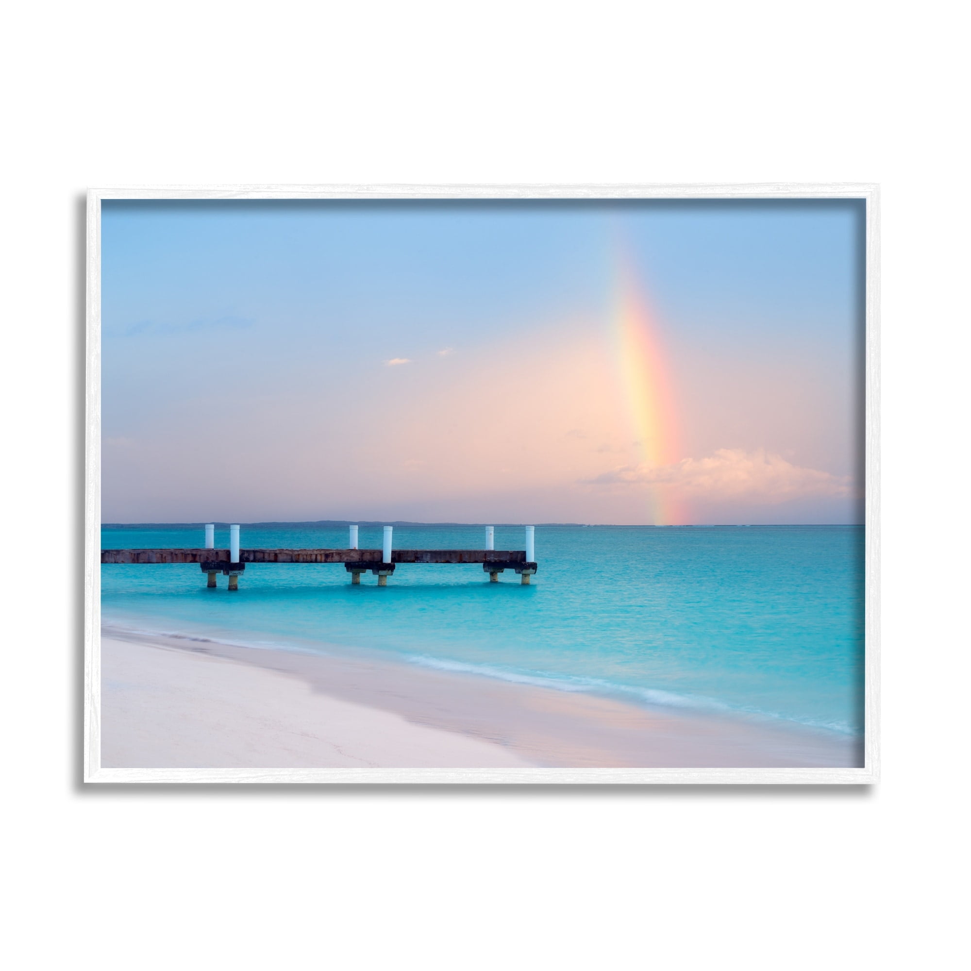 Stupell Industries Calm View Beach Rainbow Coastal Photography White Framed Art Print Wall Art