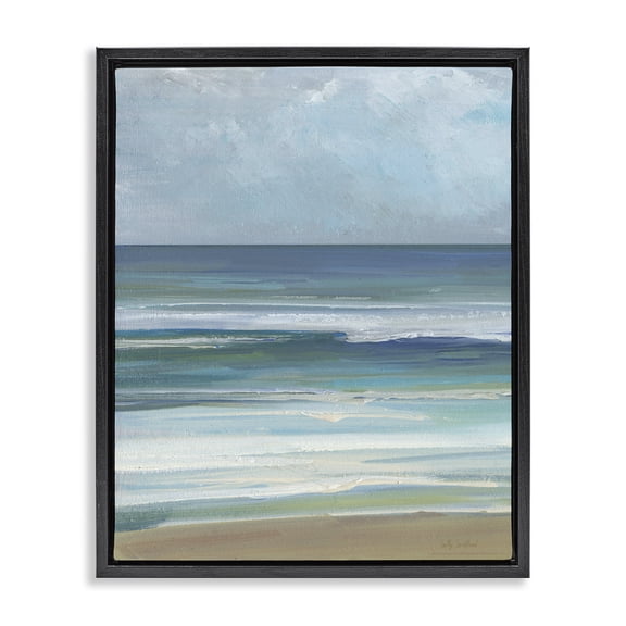 Stupell Industries Transitional Calming Beach Wave Visage Black Floating Frame Canvas Art, 25 x 31, by Sally Swatland