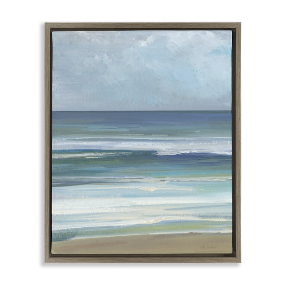 Stupell Industries Calming Beach Wave Visage Landscape & Nature Painting Brown Floater Framed Canvas Art Print Wall Art, 17 x 21