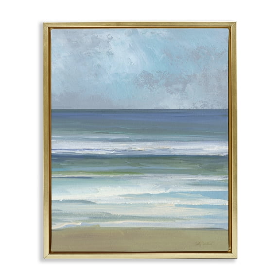 Stupell Industries Calming Blue Waves Impression Landscape & Nature Painting Gold Floater Framed Canvas Art Print Wall Art, 25 x 31