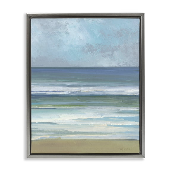 Stupell Industries Transitional Calming Blue Waves Impression Gray Floating Frame Canvas Art, 25 x 31, by Sally Swatland