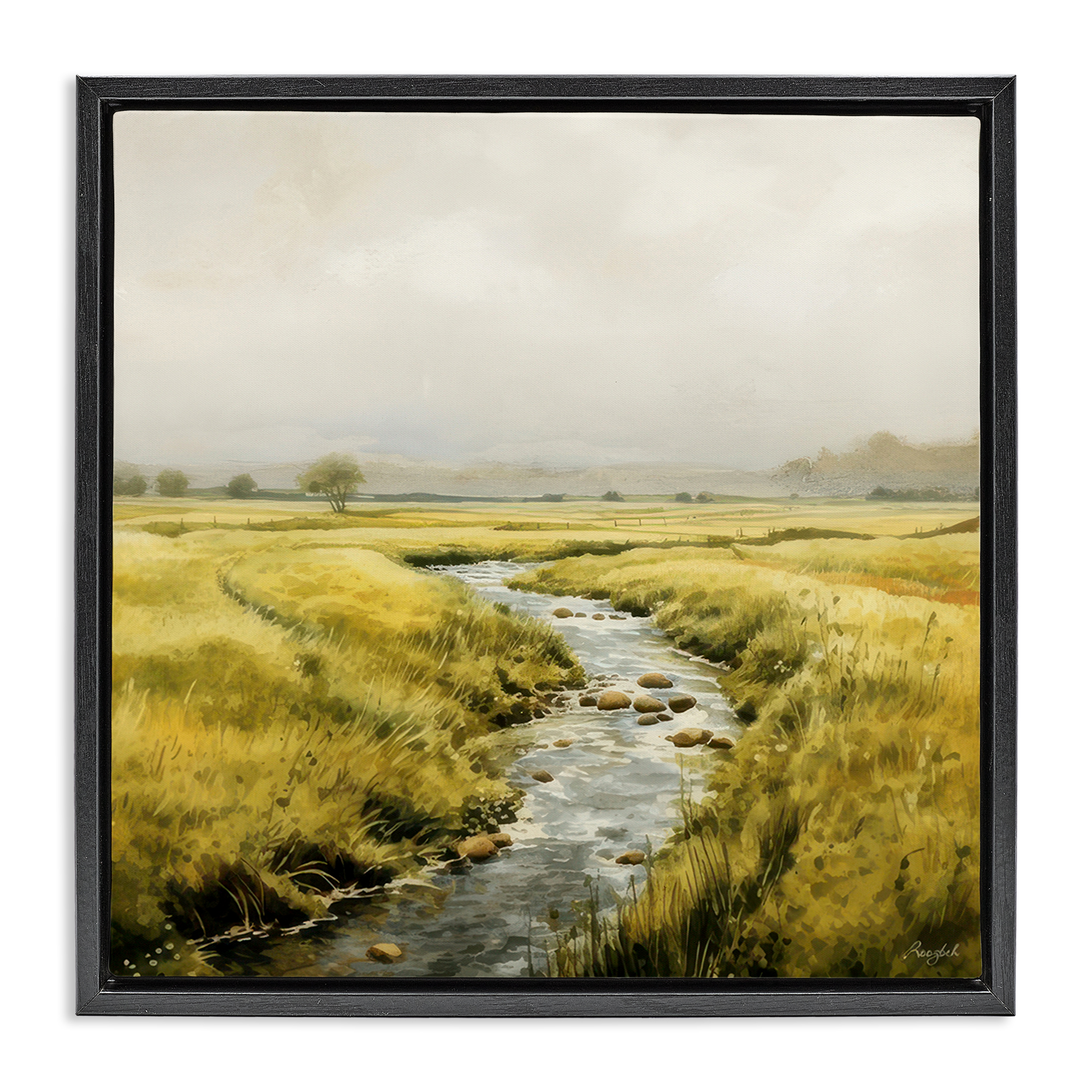 Stupell Industries Calming Horizon River Landscape & Nature Painting Black Floater Framed Canvas Art Print Wall Art, 25 x 25