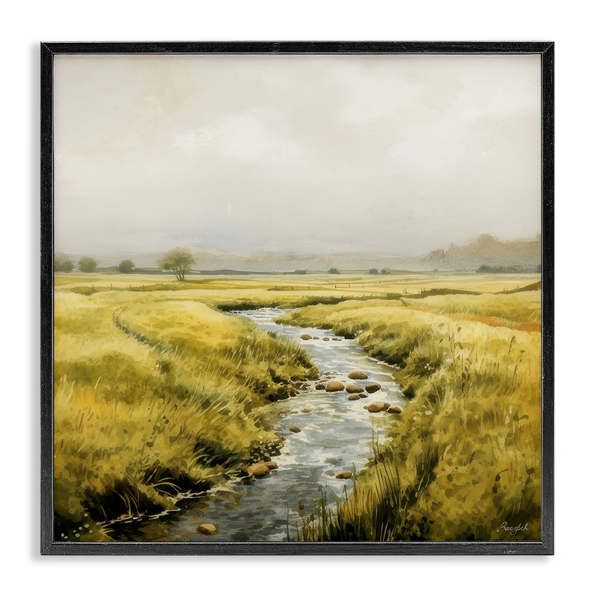 Stupell Industries Calming Horizon River Landscape & Nature Painting Black Framed Art Print Wall Art, 17 x 17