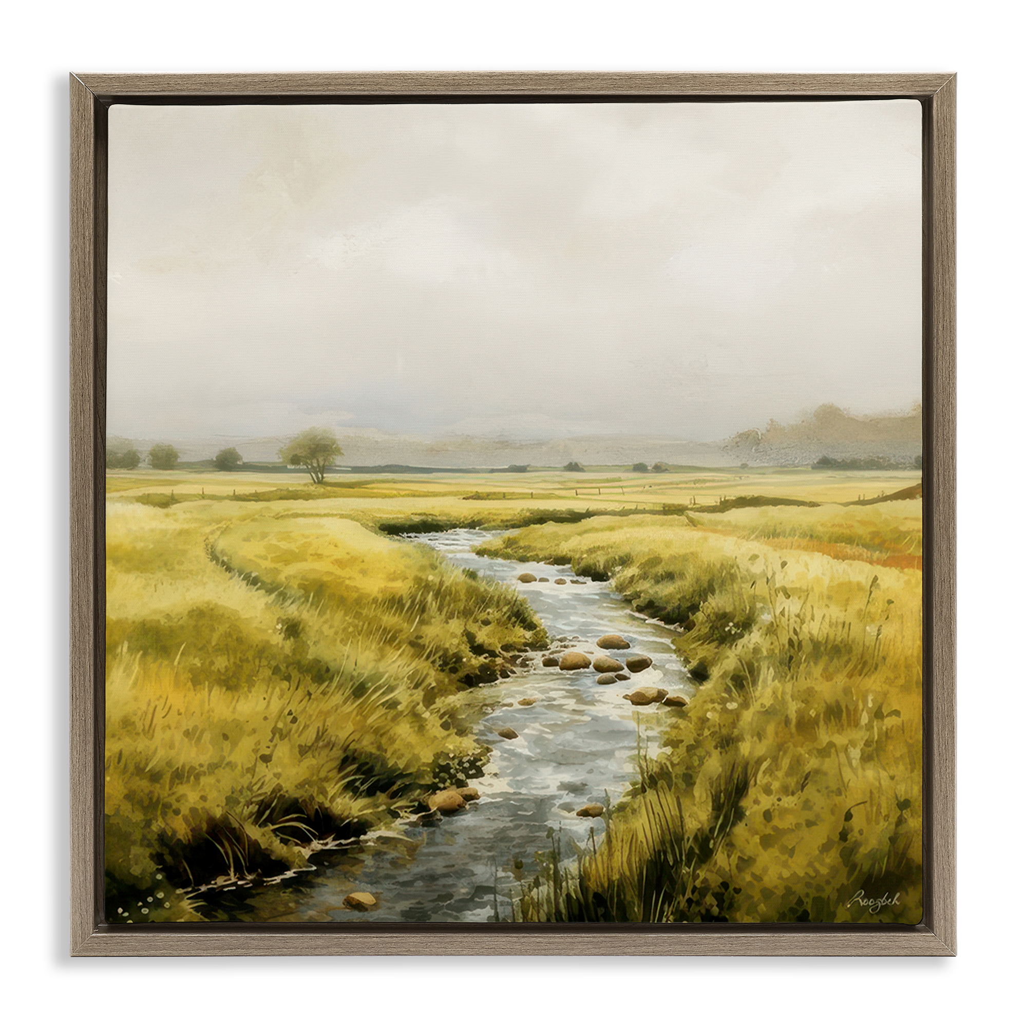 Stupell Industries Calming Horizon River Landscape & Nature Painting Brown Floater Framed Canvas Art Print Wall Art, 18 x 18