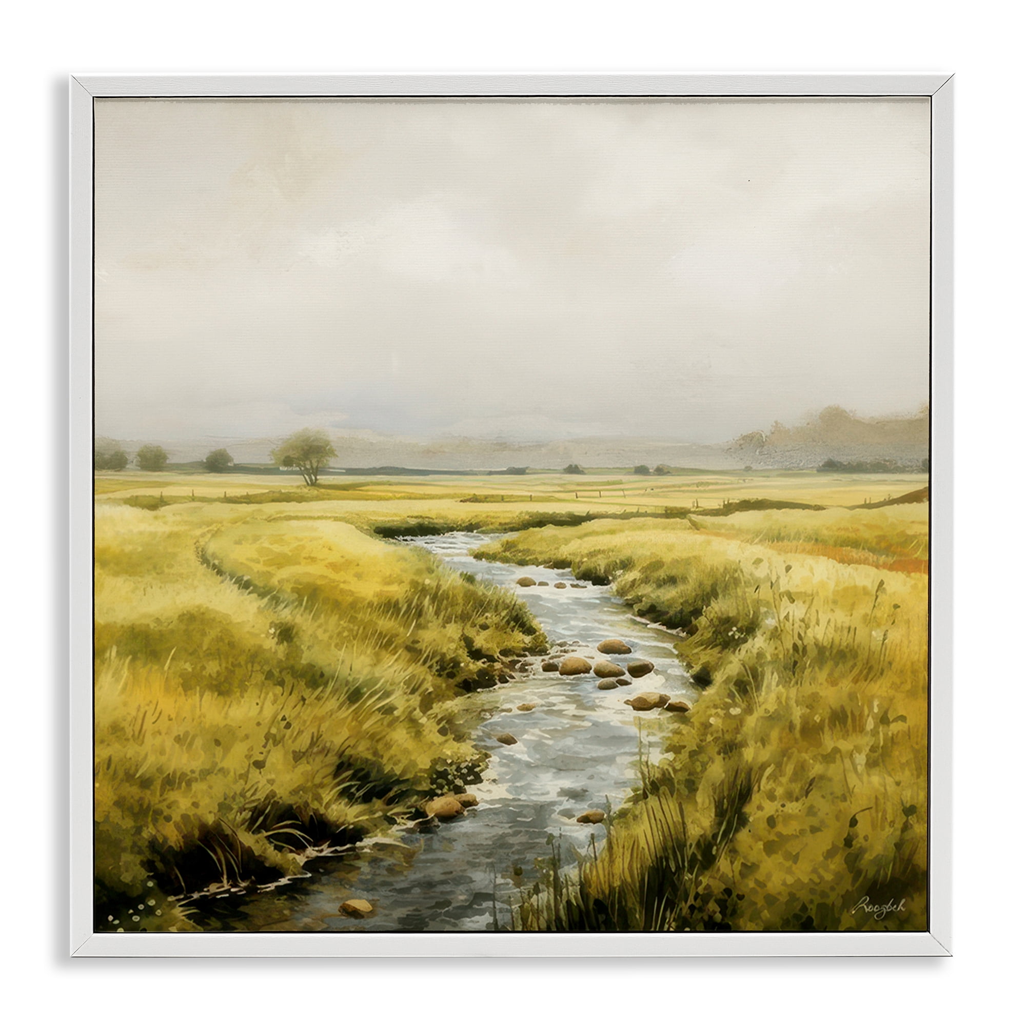 Stupell Industries Calming Horizon River Landscape & Nature Painting White Framed Art Print Wall Art, 24 x 24