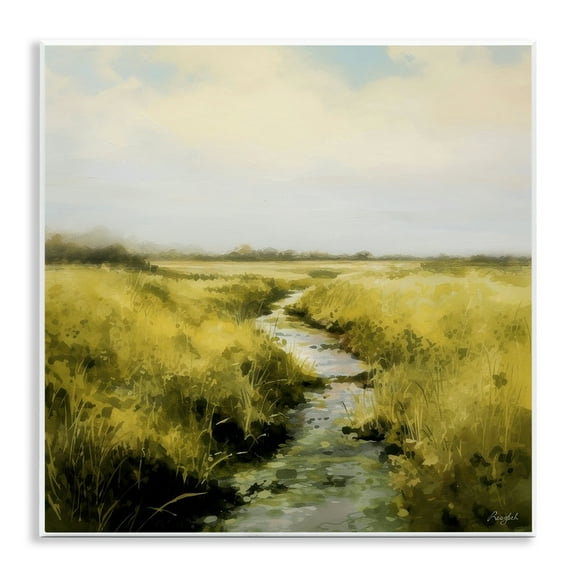 Stupell Industries Calming Horizon Stream Landscape & Nature Painting Unframed Art Print Wall Art, 12 x 12