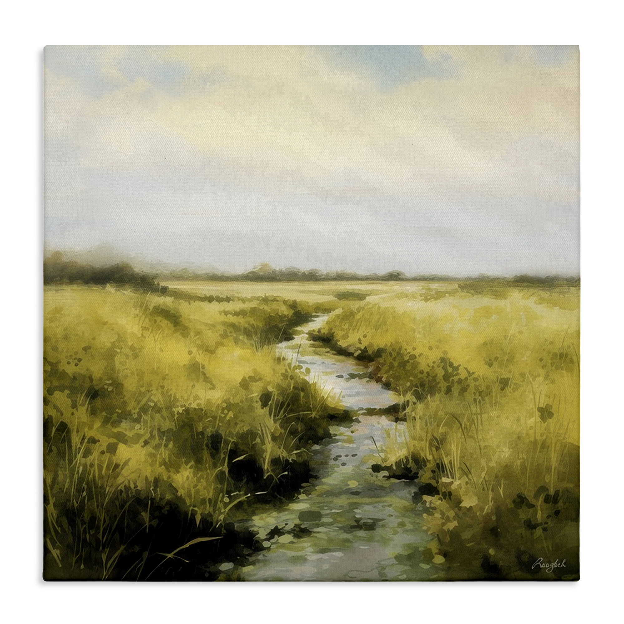 Stupell Industries Calming Horizon Stream Landscape & Nature Painting Wrapped Canvas Art Print Wall Art, 30 x 30