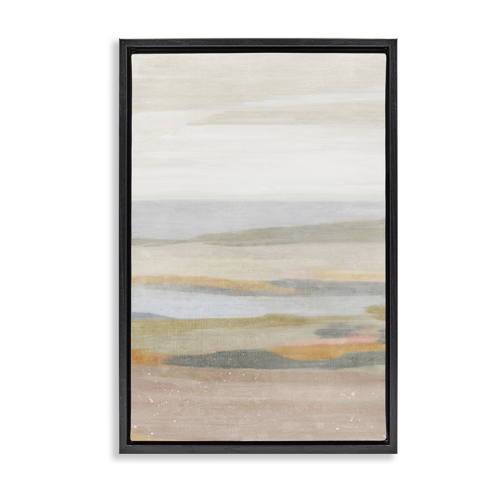 Stupell Industries Calming Neutral Beach Coastal Painting Black Floater Framed Canvas Art Print Wall Art, 21 x 31