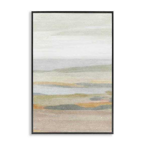 Stupell Industries Calming Neutral Beach Coastal Painting Black Framed Art Print Wall Art, 12 x 18