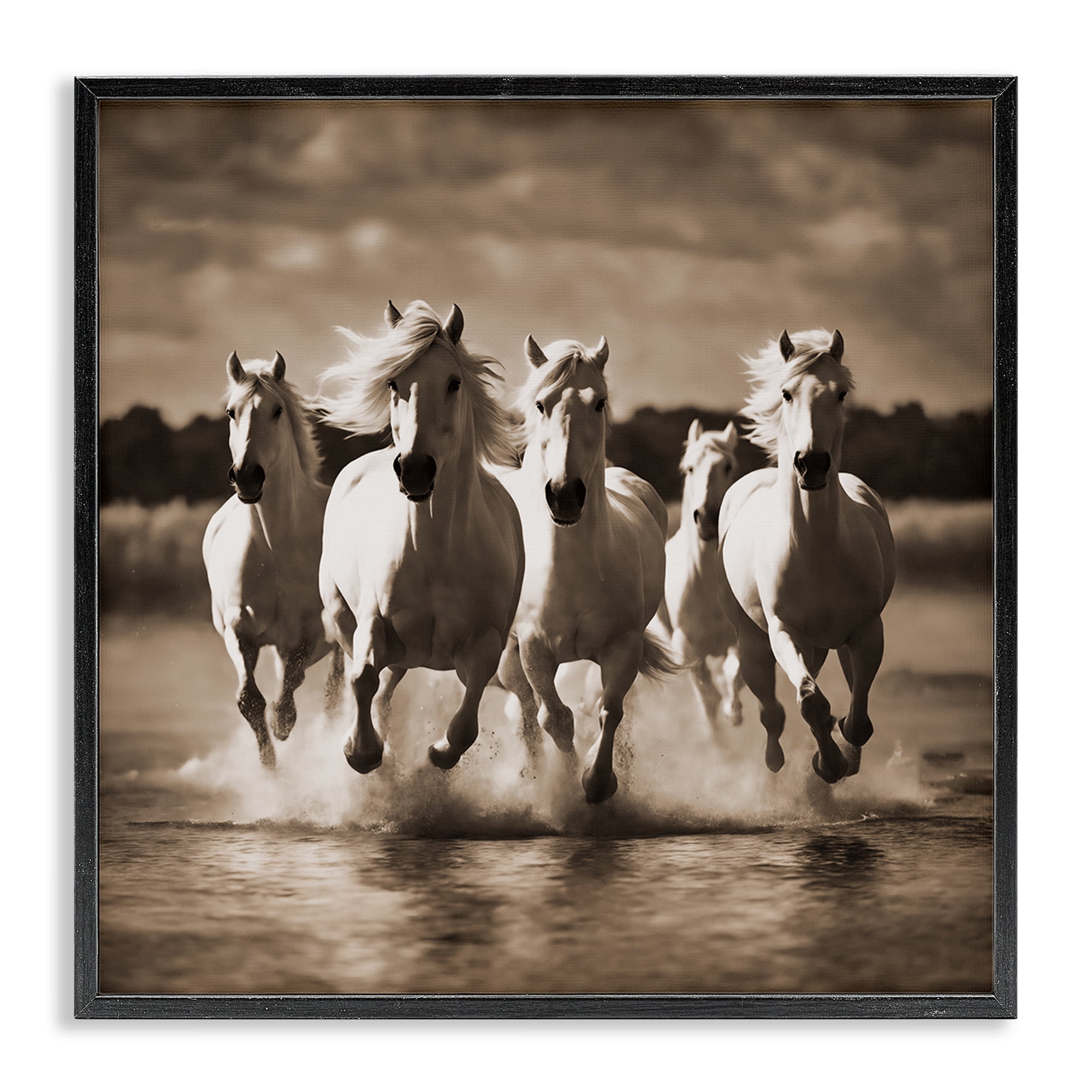 Stupell Industries Camargue Stallions Trotting Animals Painting Black Framed Art Print Wall Art, 12 x 12