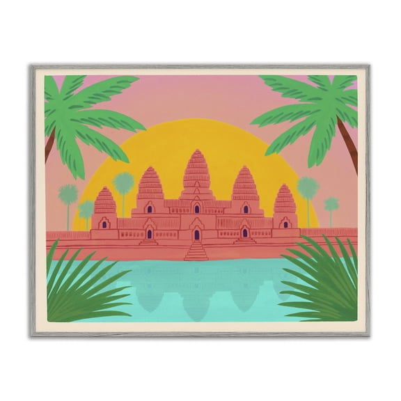 Stupell Industries Cambodia Architecture Temple Gray Framed Giclee Art design by Courtney Haley, 24 x 30