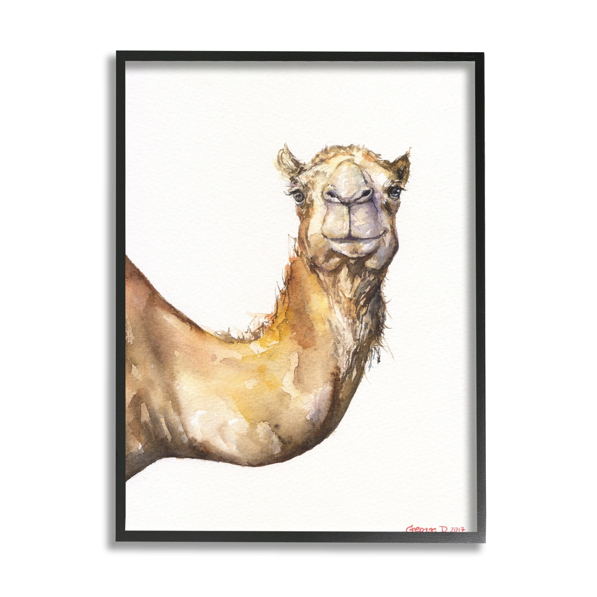 Stupell Industries Camel Side Portrait Desert Animal Tan White Black Framed, 11 x 14, Design by George Dyachenko