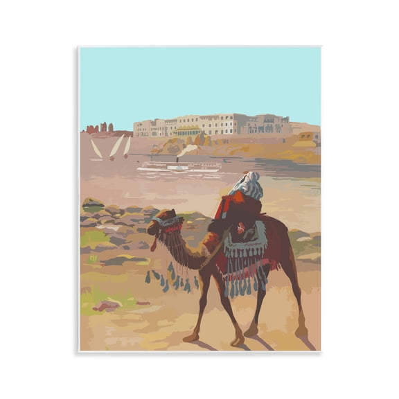 Stupell Industries Camel in Desert Town Landscape Painting Unframed Art Print Wall Art, 11 x 14