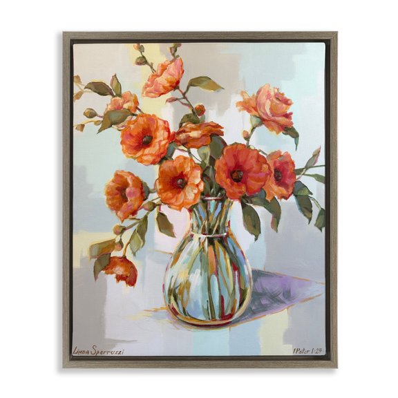 Stupell Industries Camellias From The Garden Brown Framed Floater Canvas Wall Art design by Linda Sperruzzi, 21 x 17