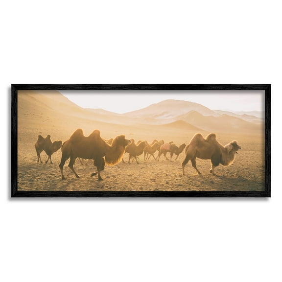 Stupell Industries Camels Marching Desert Animals Canyon Landscape Landscape Photography Black Framed Art Print Wall Art, 10 x 24