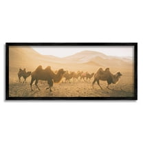 Stupell Industries Camels Marching Desert Animals Canyon Landscape Landscape Photography Black Framed Art Print Wall Art, 10 x 24