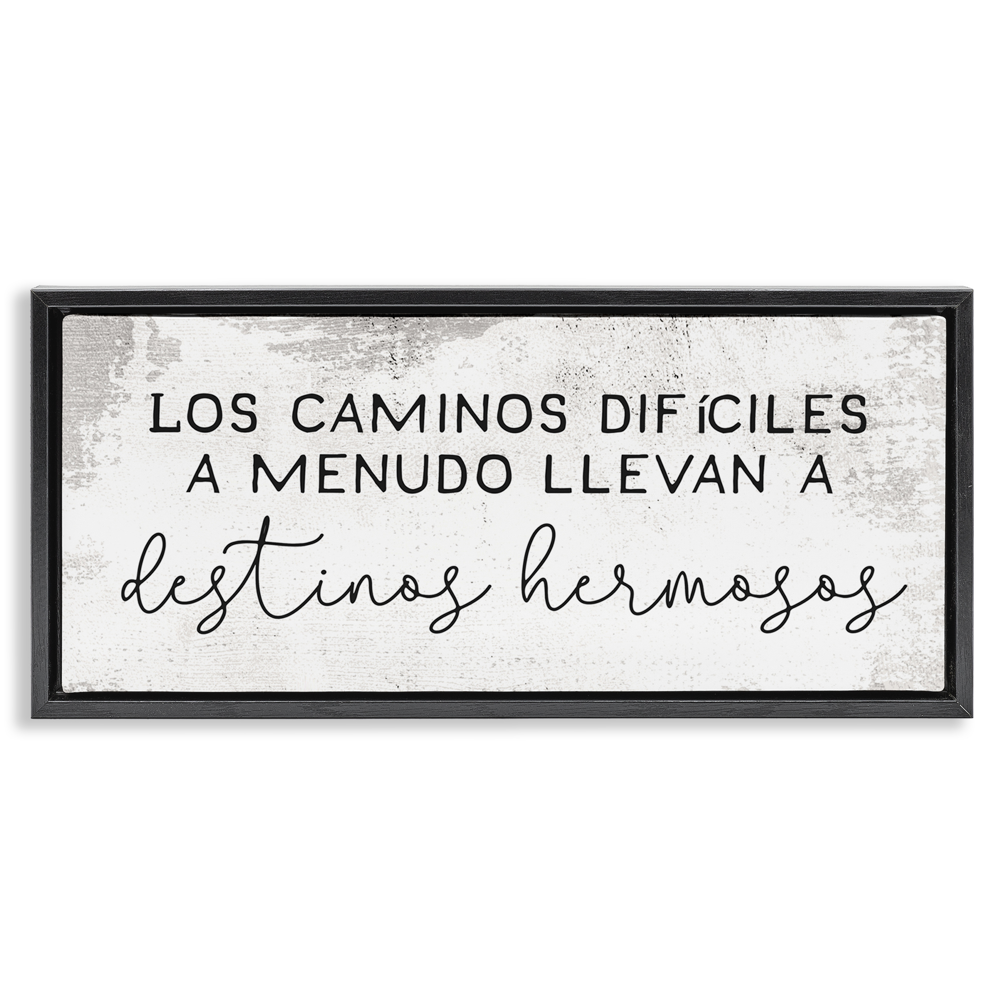 Stupell Industries Caminos Difíciles, Destinos Hermosos Inspirational Quotes & Sayings Painting Black Floater Framed Art Print Wall Art, 31 x 14