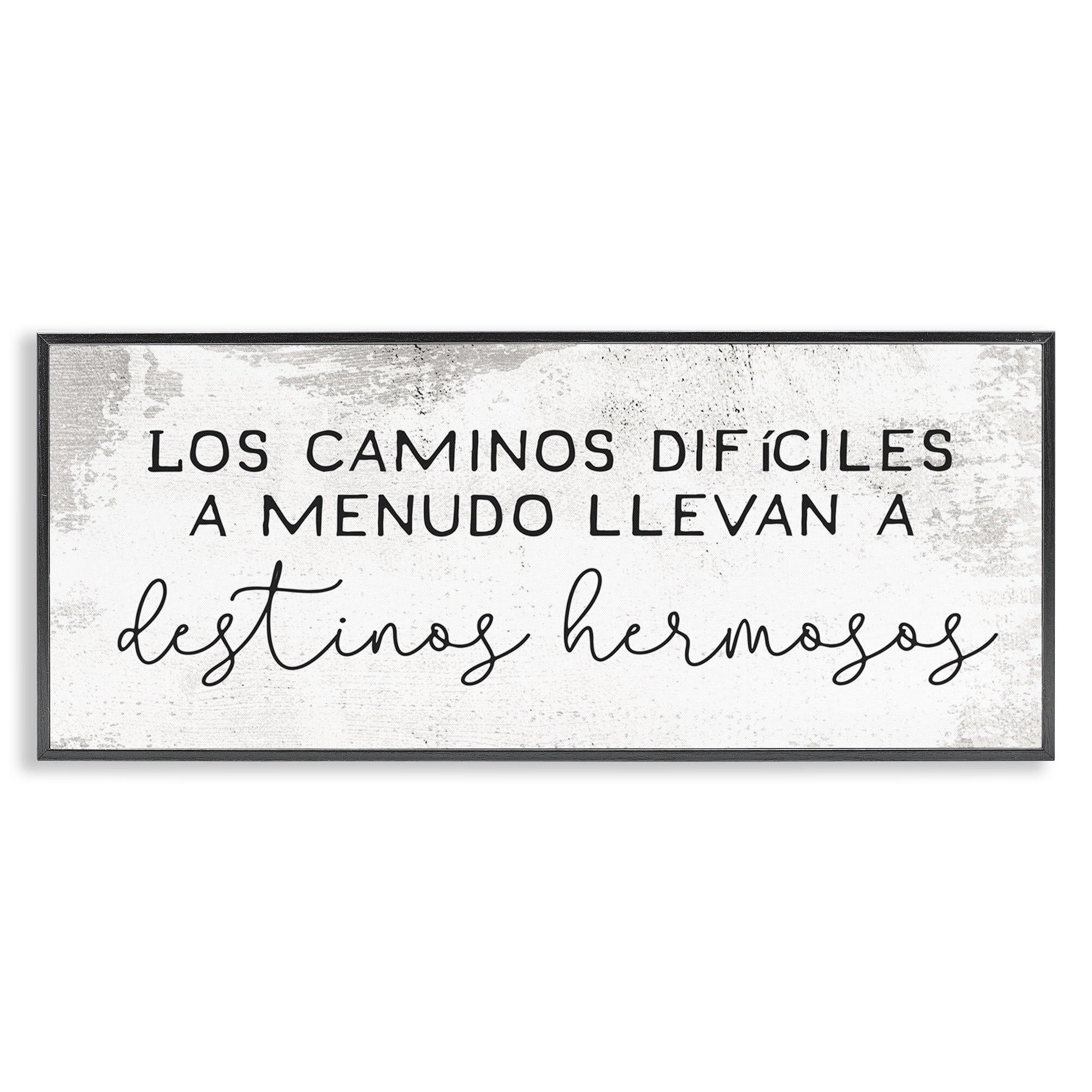 Stupell Industries Caminos Difíciles, Destinos Hermosos Inspirational Quotes & Sayings Painting Black Framed Art Print Wall Art, 30 x 13