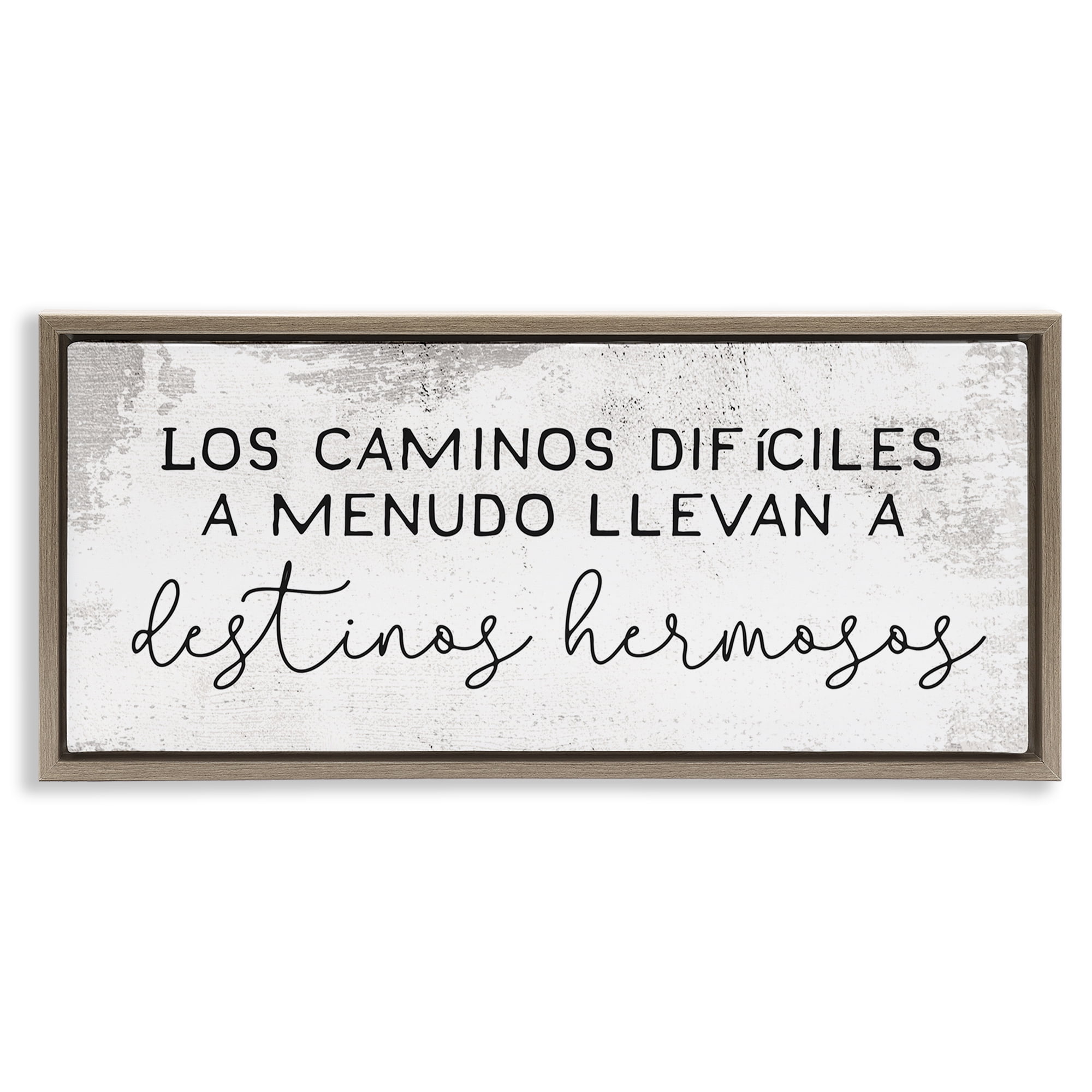 Stupell Industries Caminos Difíciles, Destinos Hermosos Inspirational Quotes & Sayings Painting Brown Floater Framed Art Print Wall Art, 25 x 11
