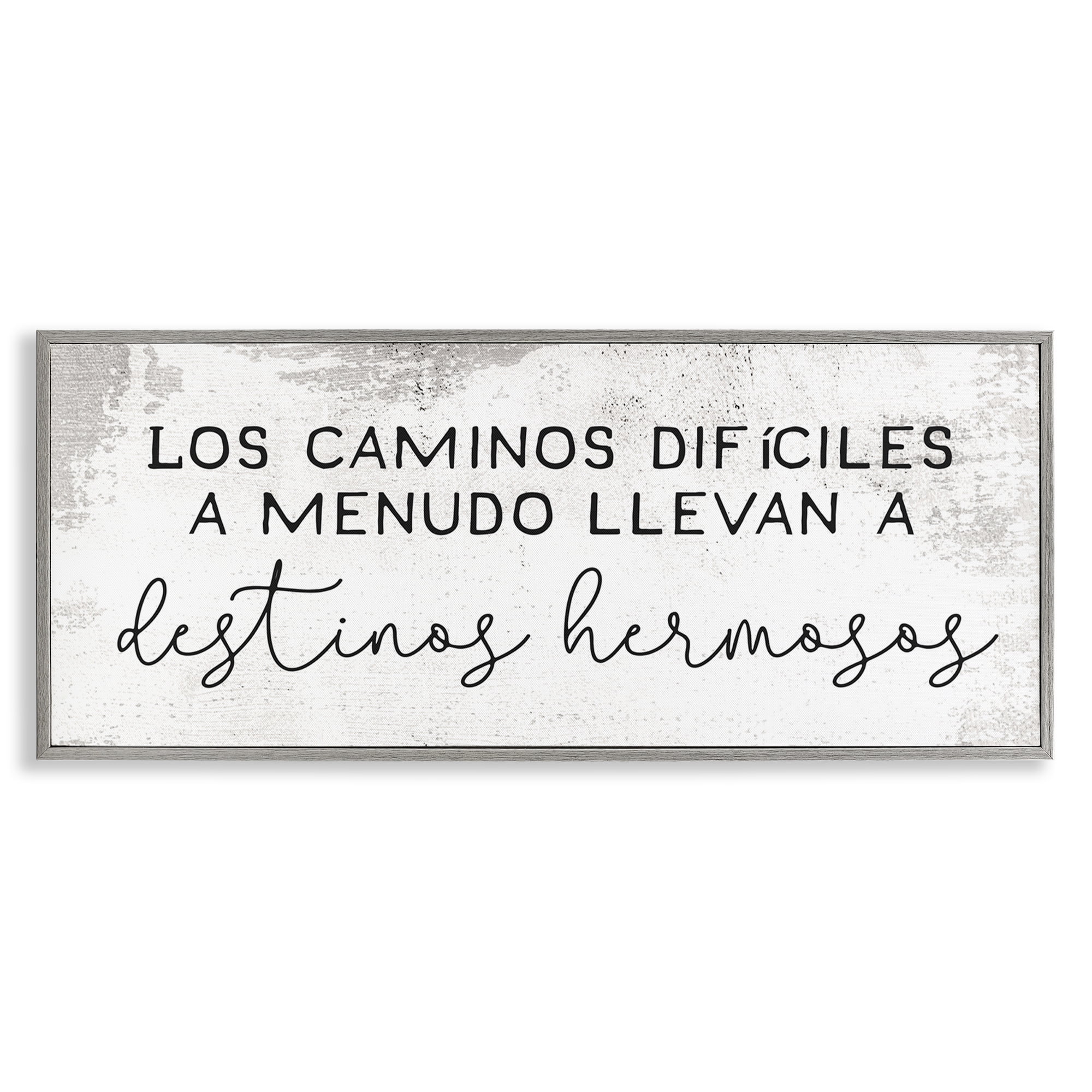 Stupell Industries Caminos Difíciles, Destinos Hermosos Inspirational Quotes & Sayings Painting Gray Framed Art Print Wall Art, 24 x 10