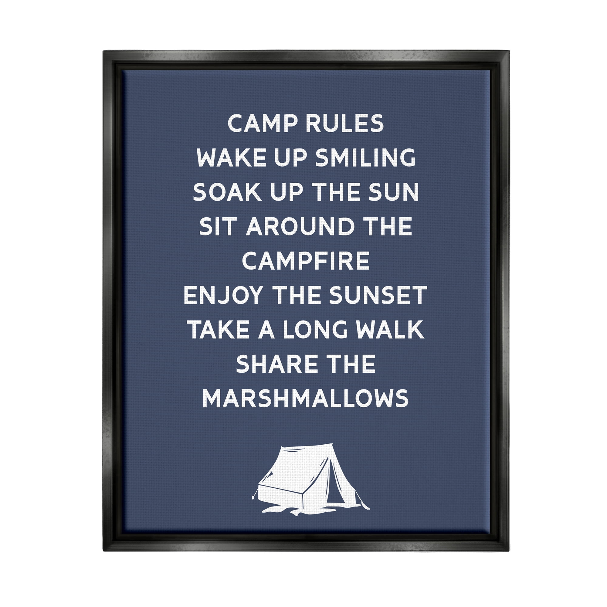 Stupell Industries Camp Rules Text Sign Enjoy Camping Tent Motif Jet Black Framed Floating Canvas Wall Art, 16x20, by Lil' Rue
