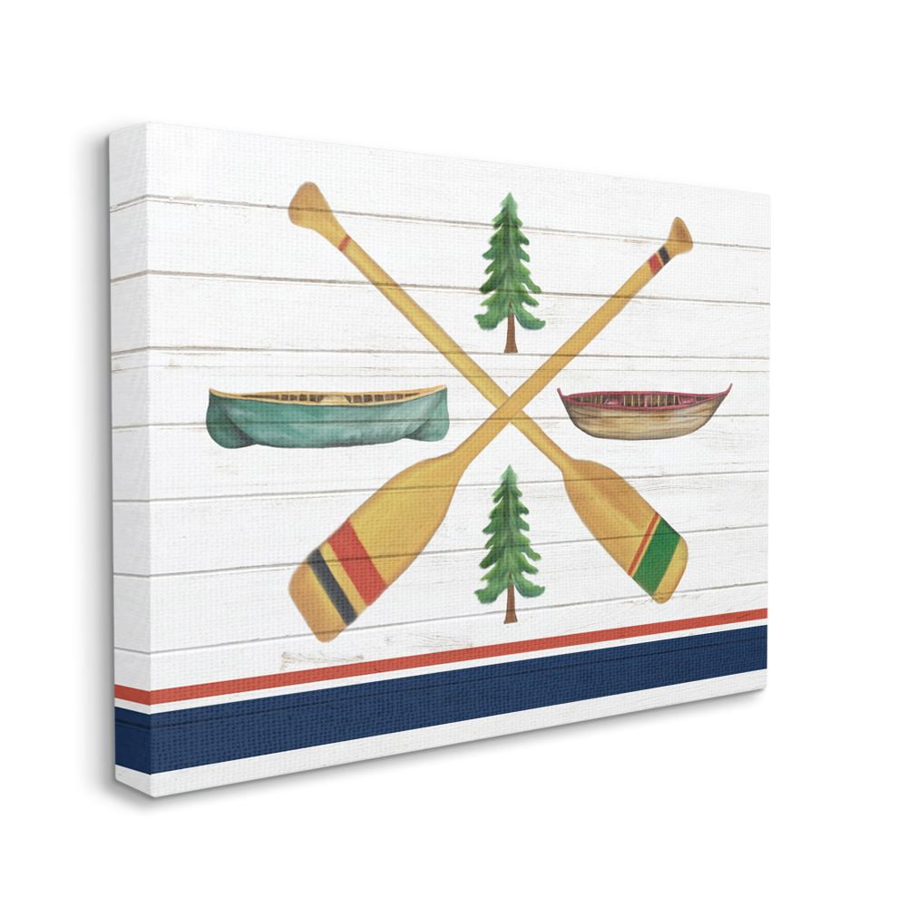 Stupell Industries Camping Crossed Oars Boats Brown Blue White Rustic Art Canvas Wall Art Design by Kim Allen, 36" x 48"