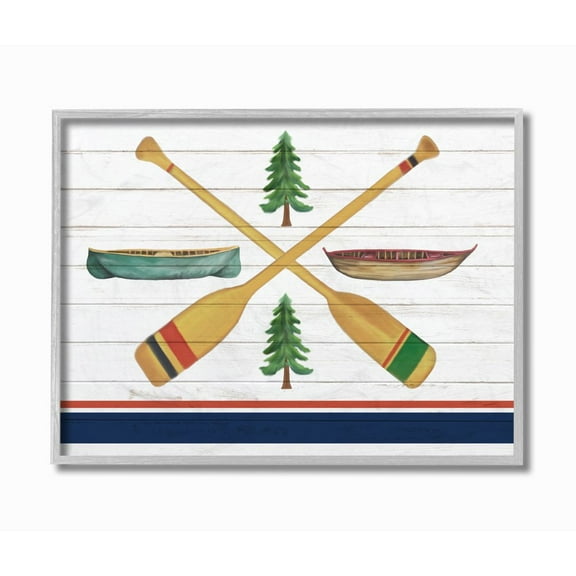 Stupell Industries Camping Crossed Oars Boats Brown Blue White Rustic Art Framed Wall Art Design by Kim Allen, 16" x 20", Gray Framed
