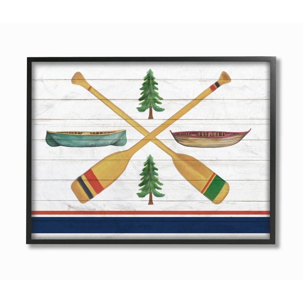 Stupell Industries Camping Crossed Oars Boats Brown Blue White Rustic Art Framed Wall Art Design by Kim Allen, 24" x 30", Black Framed