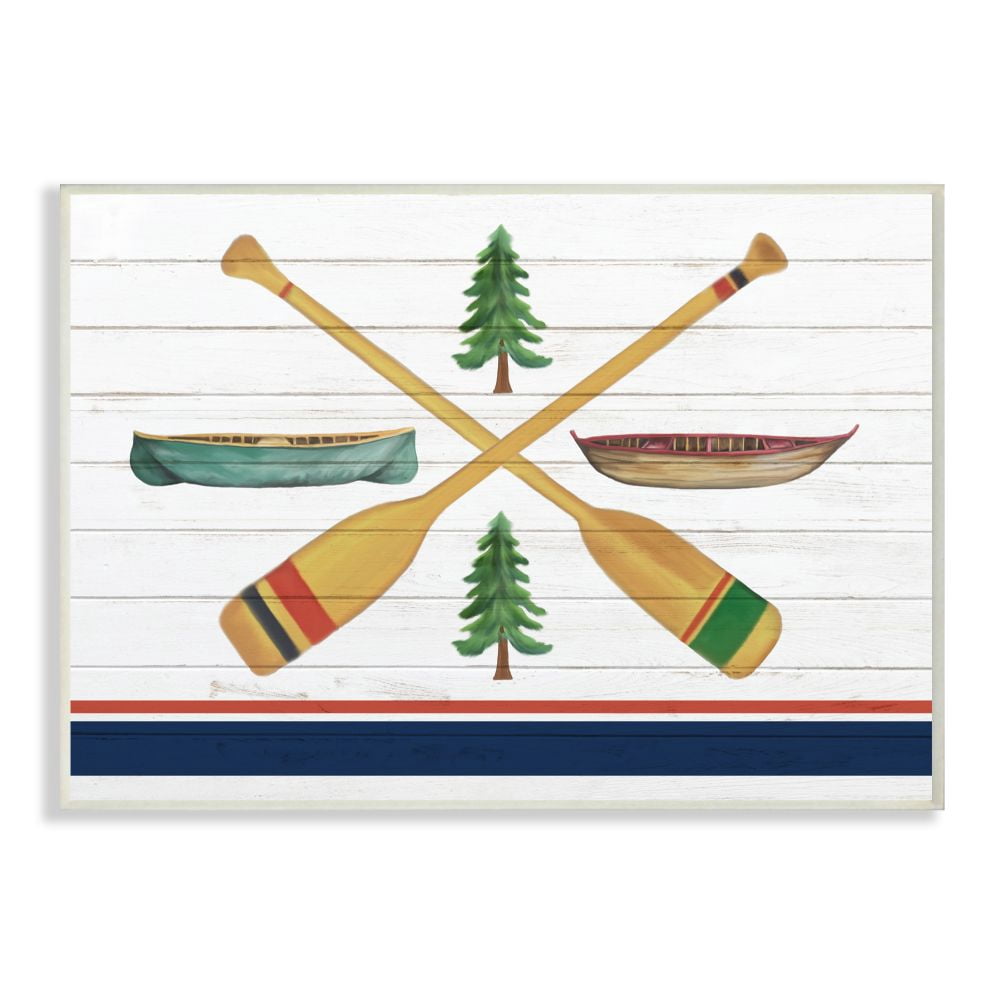 Stupell Industries Camping Crossed Oars Boats Brown Blue White Rustic Art Graphic Art Unframed Art Print Wall Art, 10x15, by Kim Allen