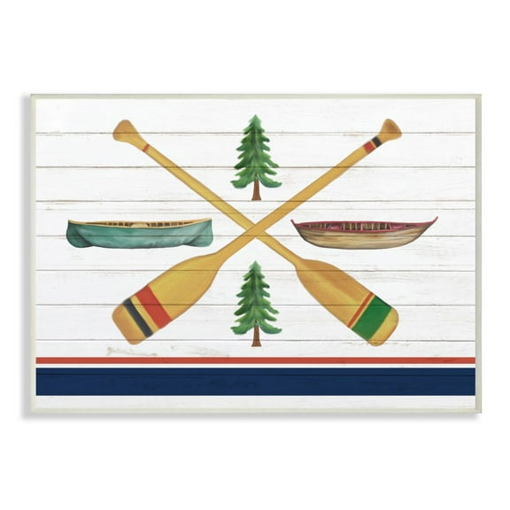 Stupell Industries Camping Crossed Oars Boats Brown Blue White Rustic Art Graphic Art Unframed Art Print Wall Art, 13x19, by Kim Allen