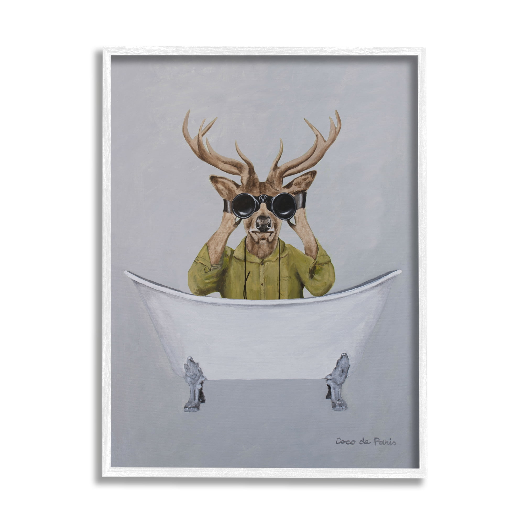 Stupell Industries Camping Deer Binoculars Vintage Bathtub Illustration , 16 x 20, Design by Coco de Paris