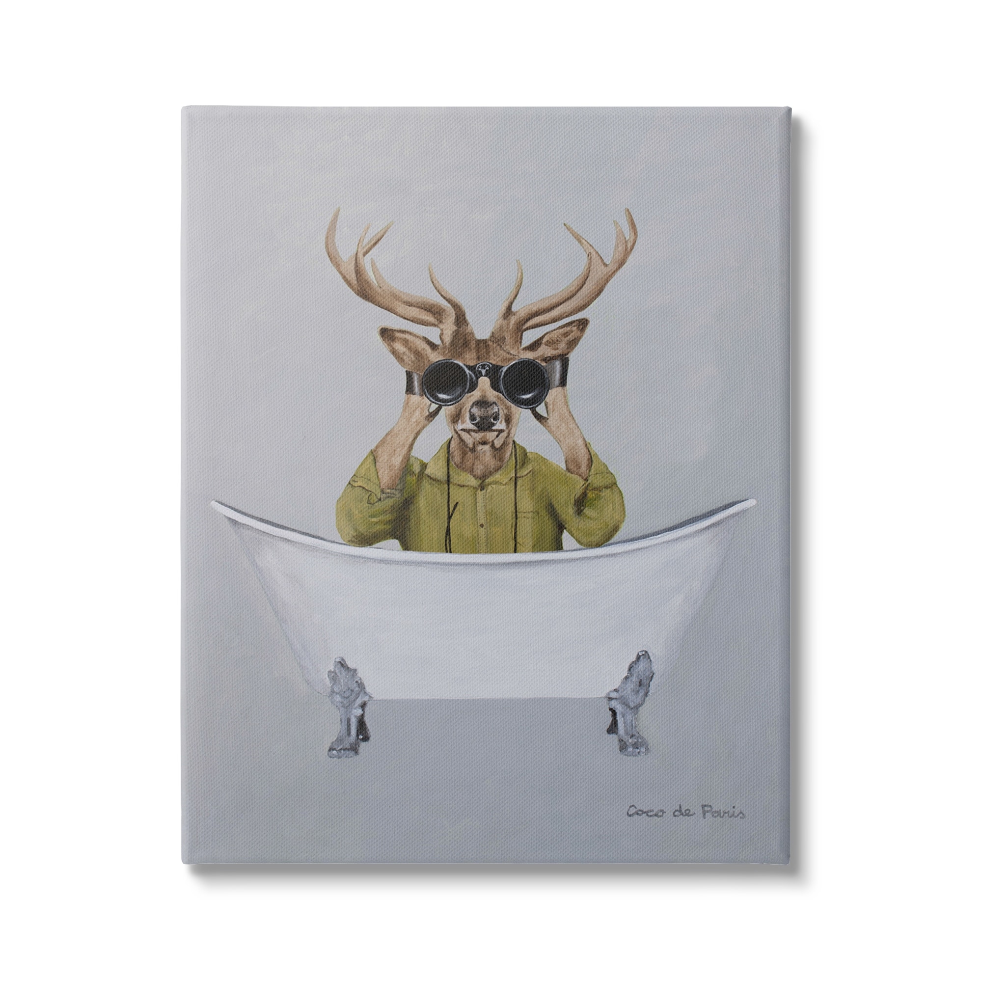 Stupell Industries Camping Deer Binoculars Vintage Bathtub Illustration Paintings Gallery-Wrapped Canvas Print Wall Art, 16x20, by Coco de Paris