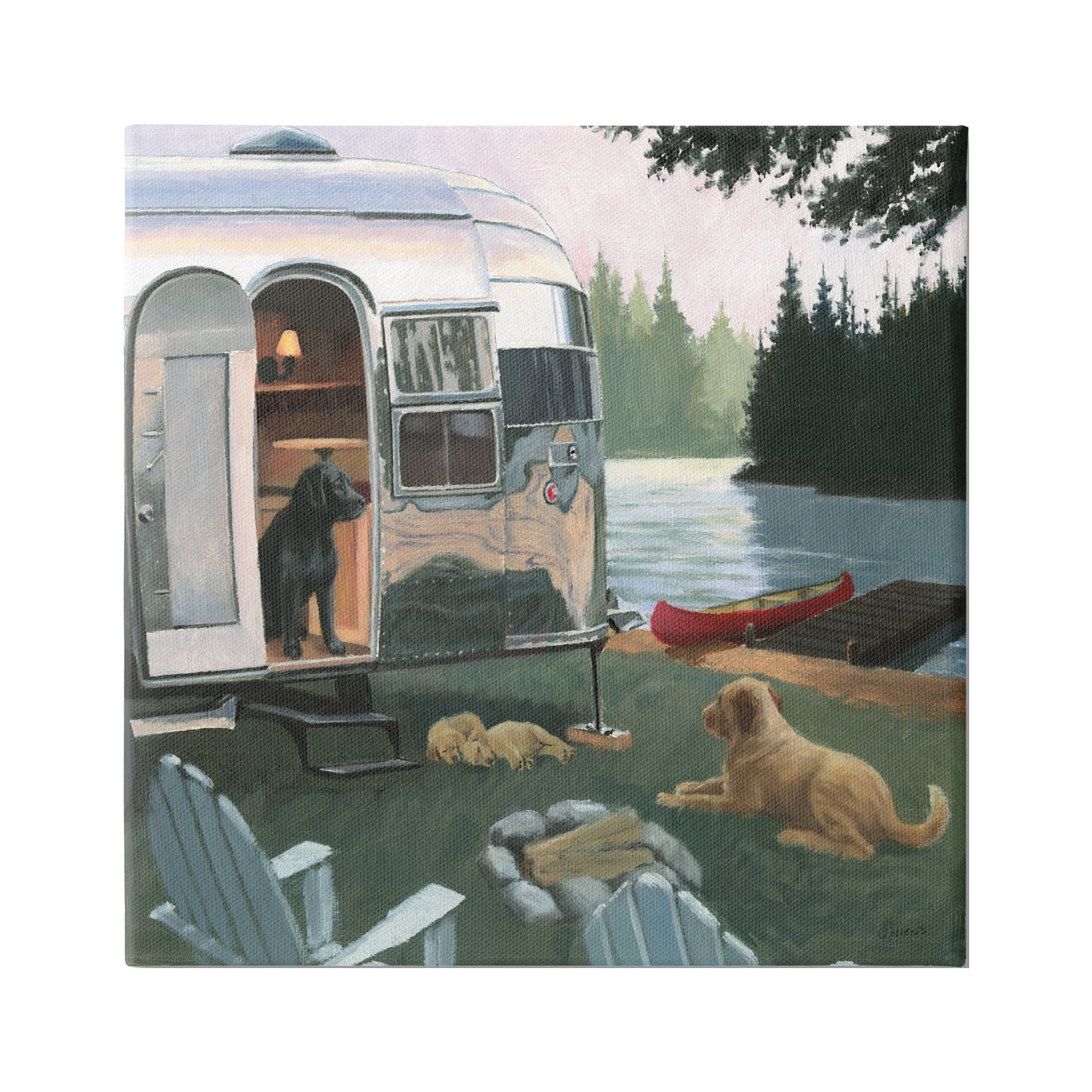 Stupell Industries Camping Dogs at Lake Nature Painting Gallery Wrapped Canvas Print Wall Art, 24 x 24
