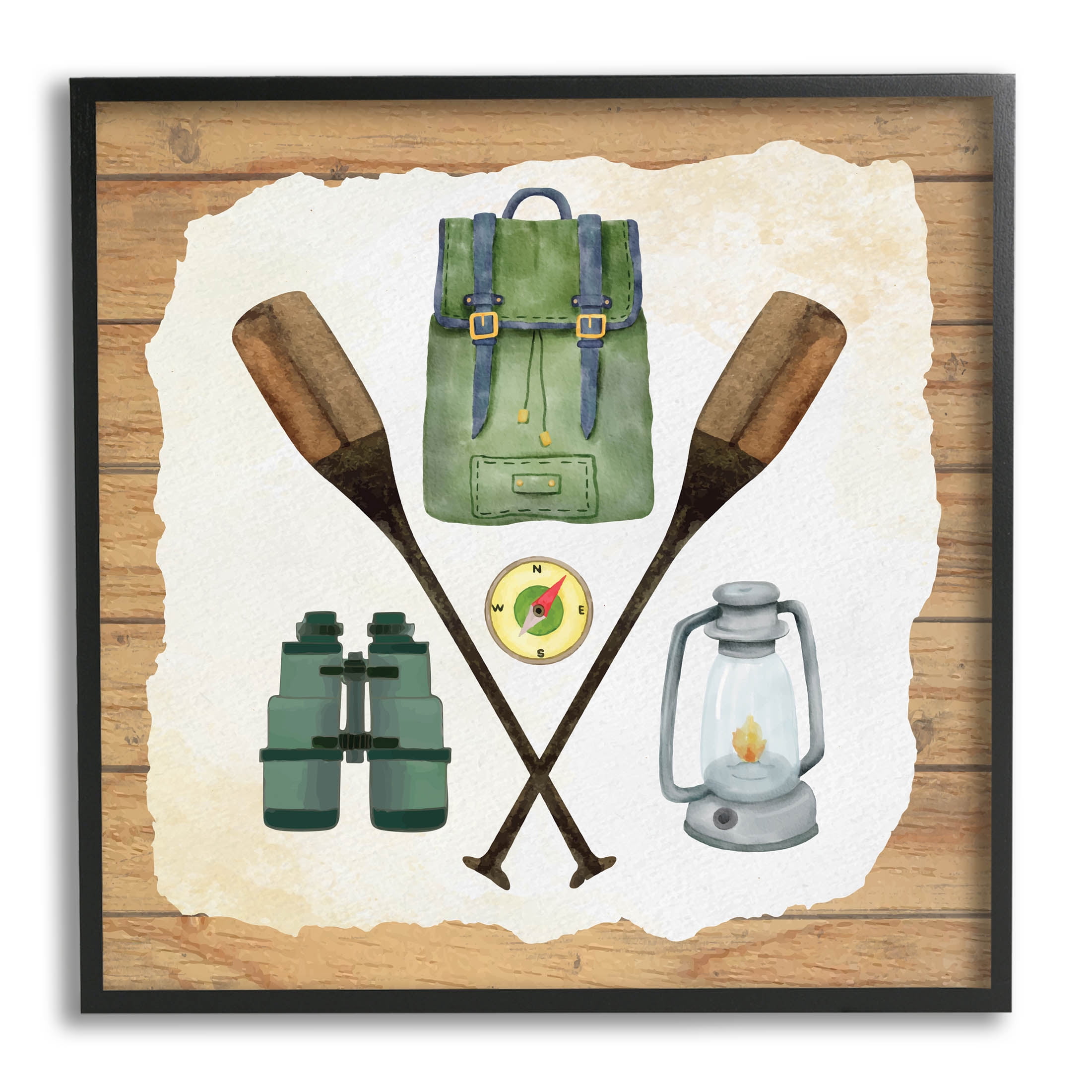 Stupell Industries Camping Equipment Adventure Graphic Art Black Framed Art Print Wall Art, Design by ND Art