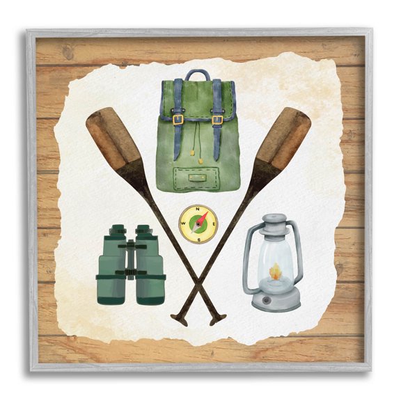 Stupell Industries Camping Equipment Adventure Graphic Art Gray Framed Art Print Wall Art, Design by ND Art