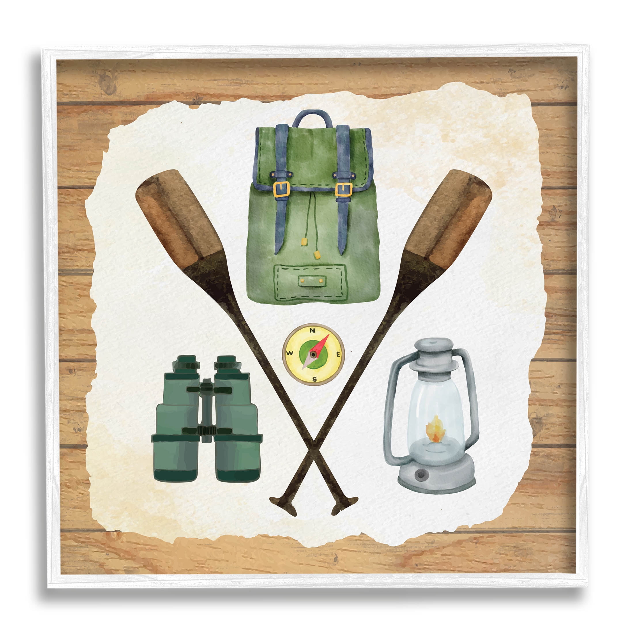 Stupell Industries Camping Equipment Adventure Graphic Art White Framed Art Print Wall Art, Design by ND Art