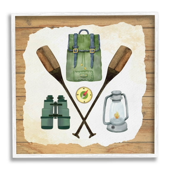 Stupell Industries Camping Equipment Adventure Graphic Art White Framed Art Print Wall Art, Design by ND Art