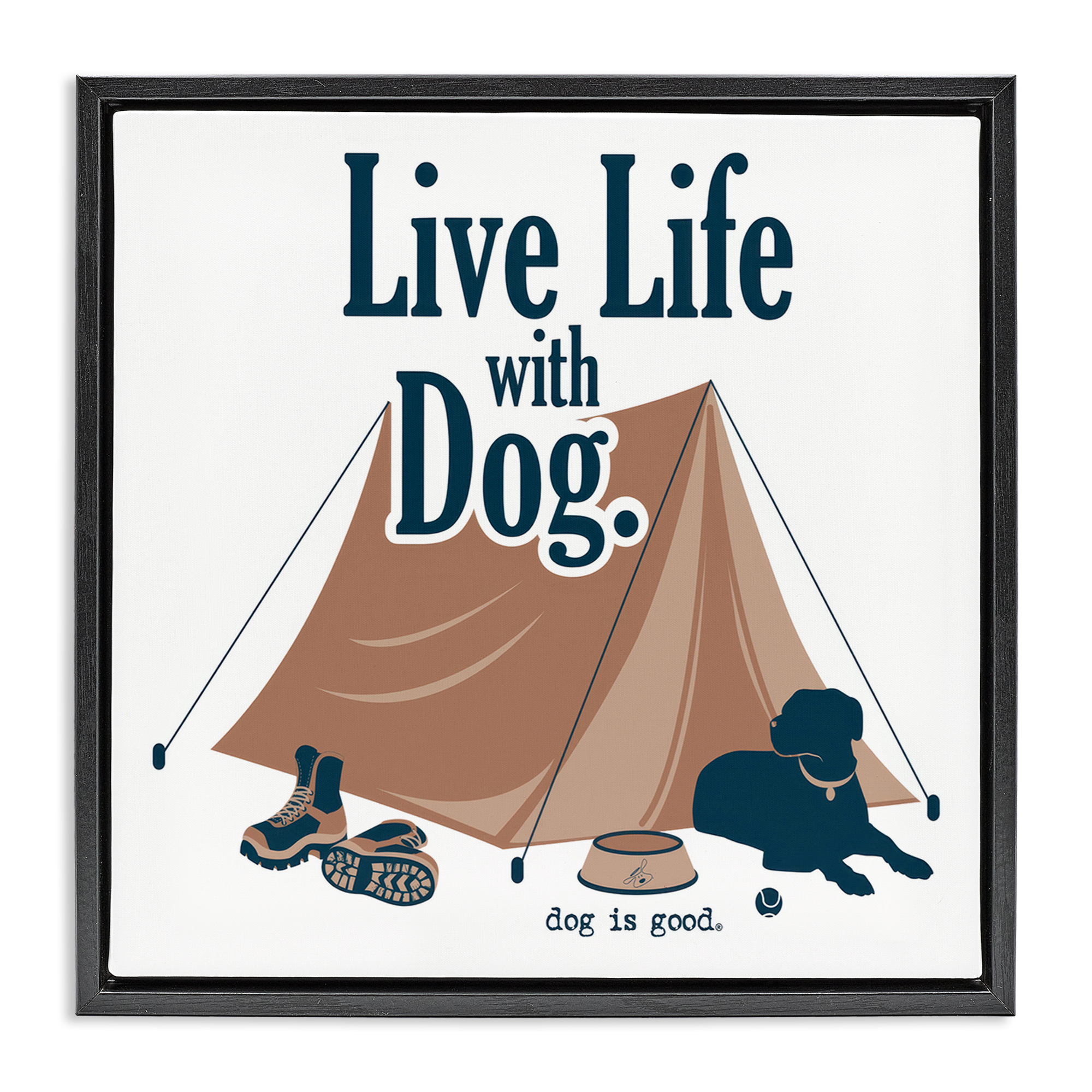 Stupell Industries Camping Life with Dog Animals Painting Black Floater Framed Canvas Art Print Wall Art, 18 x 18