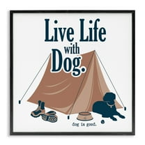 Stupell Industries Camping Life with Dog Animals Painting Black Framed Art Print Wall Art, 12 x 12